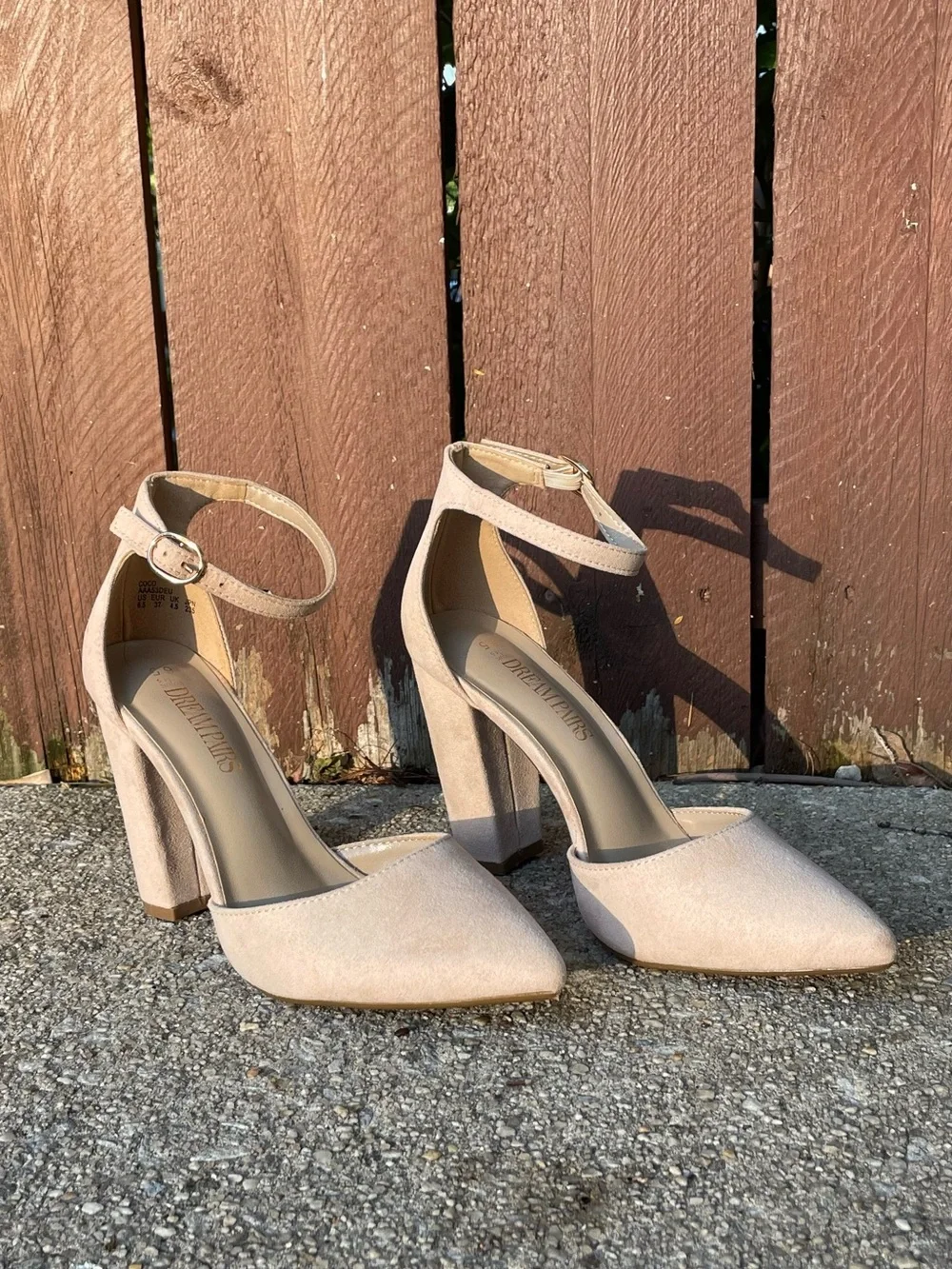 Ankle-Strap Pointed-Toe Chunky Platform Heels in Nude Beige Suede size 6.5 NWOT - Picture 1 of 10
